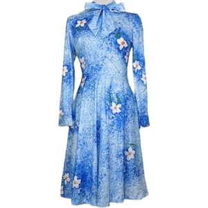 VTG 80's Ombré Floral Bowtie secretary Dress Sz 10